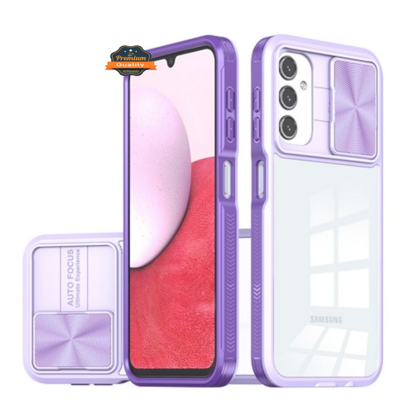 For Samsung Galaxy A26 Hybrid Slim Case with Slide Camera Protector, Shockproof TPU Clear Back & Color Frame Bumper Case Cover