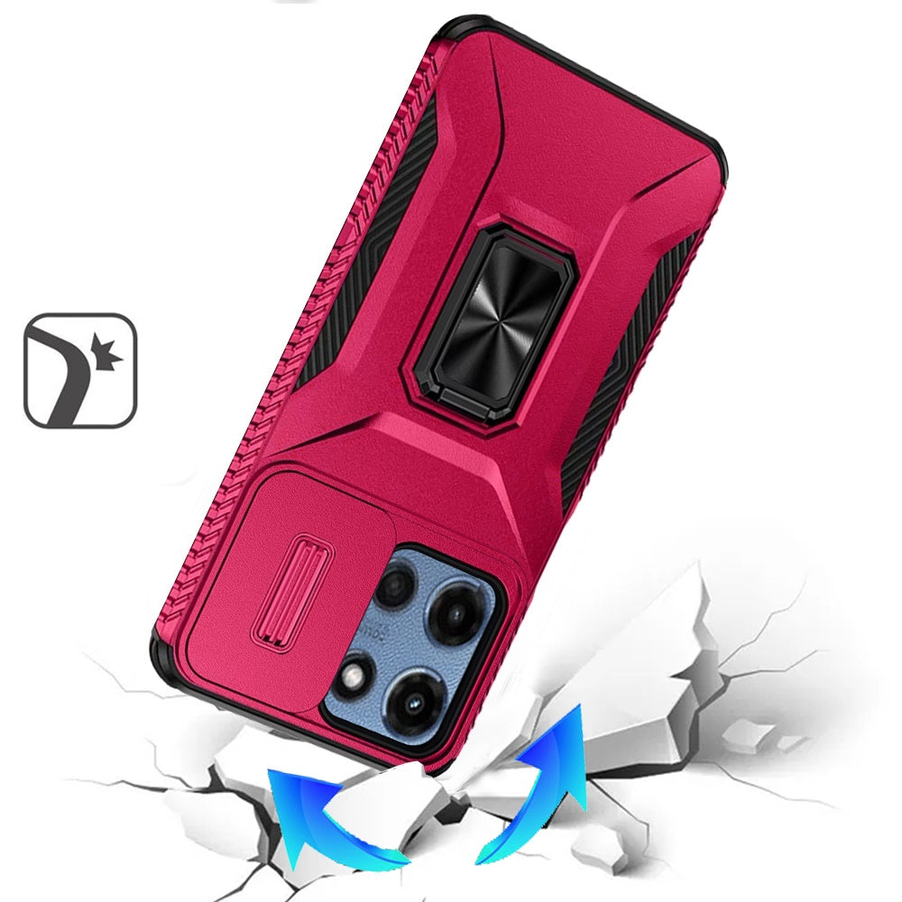For Samsung Galaxy S25 EDGE Case, Camera Cover with Magnetic Rotation Ring Stand, Military Grade Hybrid Hard TPU Shockproof Case Cover Hot Pink