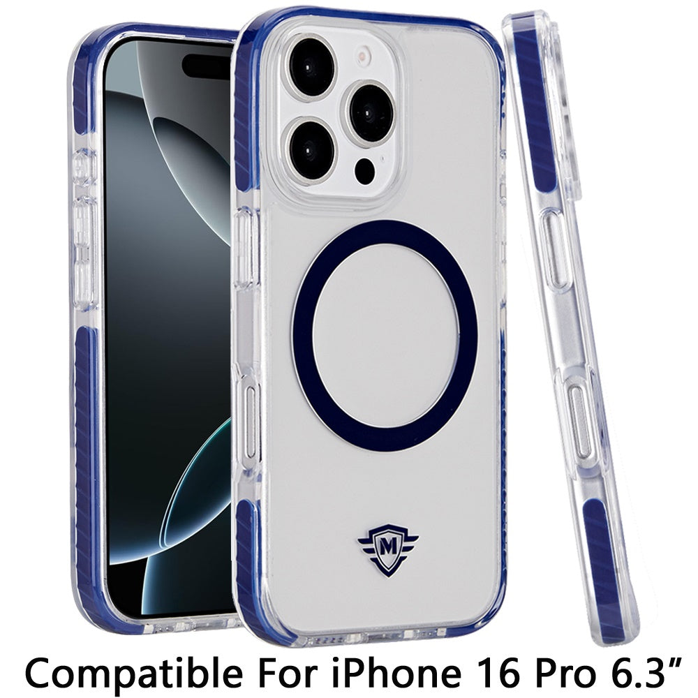 For Apple iPhone 16 Pro (6.3") Hybrid Transparent TPU Circle Magnetic [Compatible with MagSafe] Shockproof Color Frame Bumper Case Cover