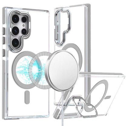 For Samsung Galaxy S25+ /S25 Plus /S24+ Plus Hybrid Clear Back Case with Invisible Camera Bracket Stand, MagSafe Magnetic Circle, Shockproof Color Frame Case Cover