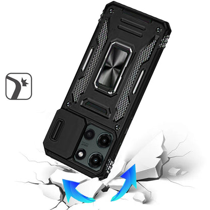 For Motorola Edge 2025 Tough Hybrid Case with Movable Camera Window & Metal Ring Stand Shockproof Case Cover