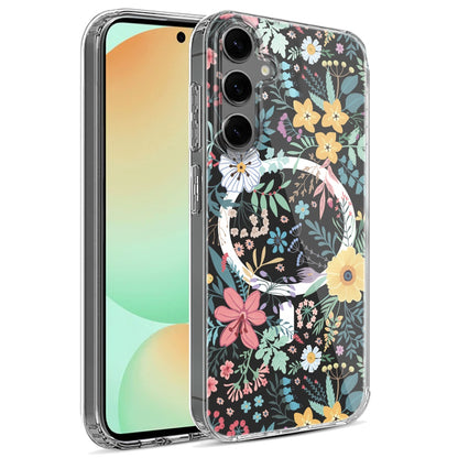 For Samsung Galaxy S24 FE /Fan Edition Hybrid Flower Design Stylish Fashion Thick Hard MagSafe Compatible Shockproof Case Cover
