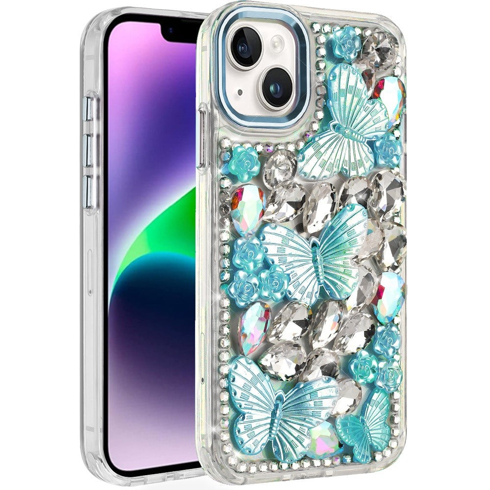 For Samsung Galaxy S26 3D Diamond Floral Butterfly Bling Stone Hybrid, Sparkly Rhinestone Gemstone Back Shockproof Case Cover