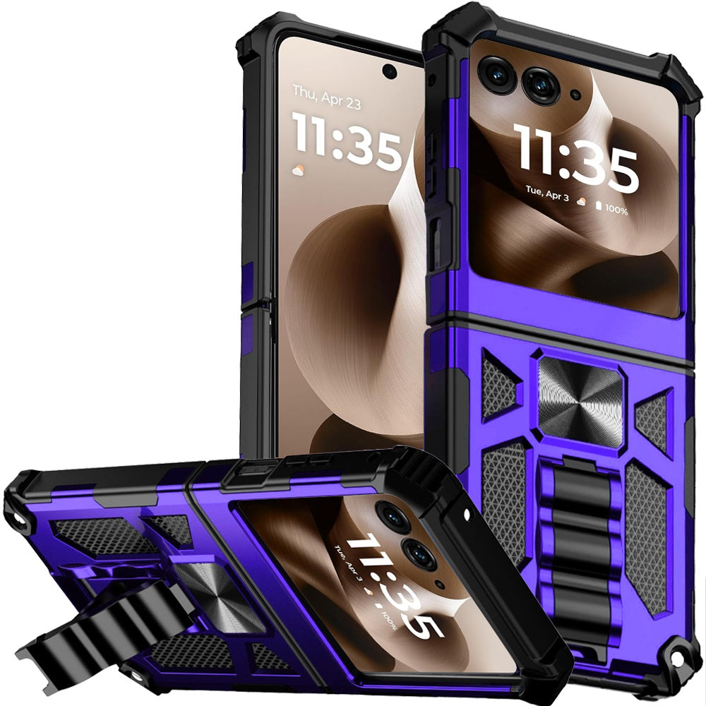 For Motorola Razr+ PLUS 2025 /2024 Hybrid Shockproof [Military Grade] Rugged Protective with Magnetic Car Mount & Invisible Stand Case Cover Purple