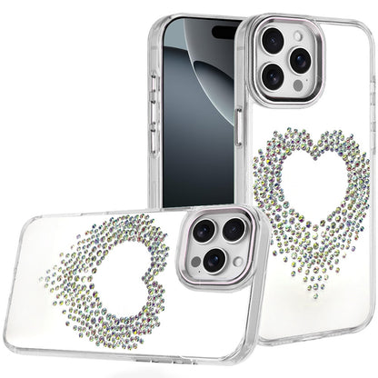 For iPhone 16 Pro Max (6.9") Angel Hearts Bling Glitter Diamond Hybrid TPU Cover, Colorful Frame Shockproof Protective Back Case Cover Purple