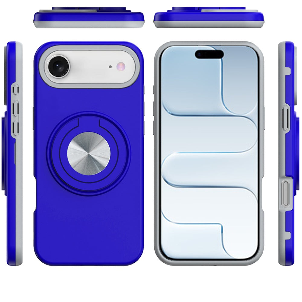 For Apple iPhone 17 AIR Metal Matte Hybrid with Invisible Rotational Ring Stand, Car Mount Friendly, Military Grade Slim Fit Sturdy Case Cover