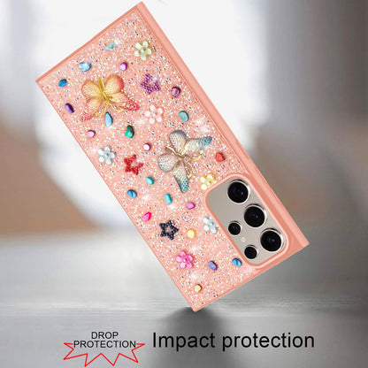 For Motorola Moto G 5G 2025 Diamond Butterfly 3D Glitter Bling Design, Slim Hybrid Sparkle Protective Cover TPU for Women Girls Case Cover Light Pink