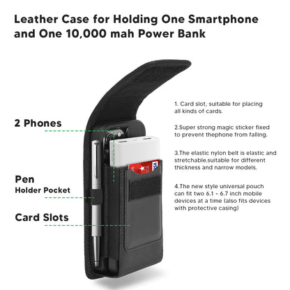 For Apple iPhone 16 Pro (6.3") Vertical Double Phone Cover Universal Nylon Canvas Holster Pouch Pocket For 2 Phone with Credit Card Slot with Belt Clip Hook and Loop fit XL Device Size 6.3" [Black]