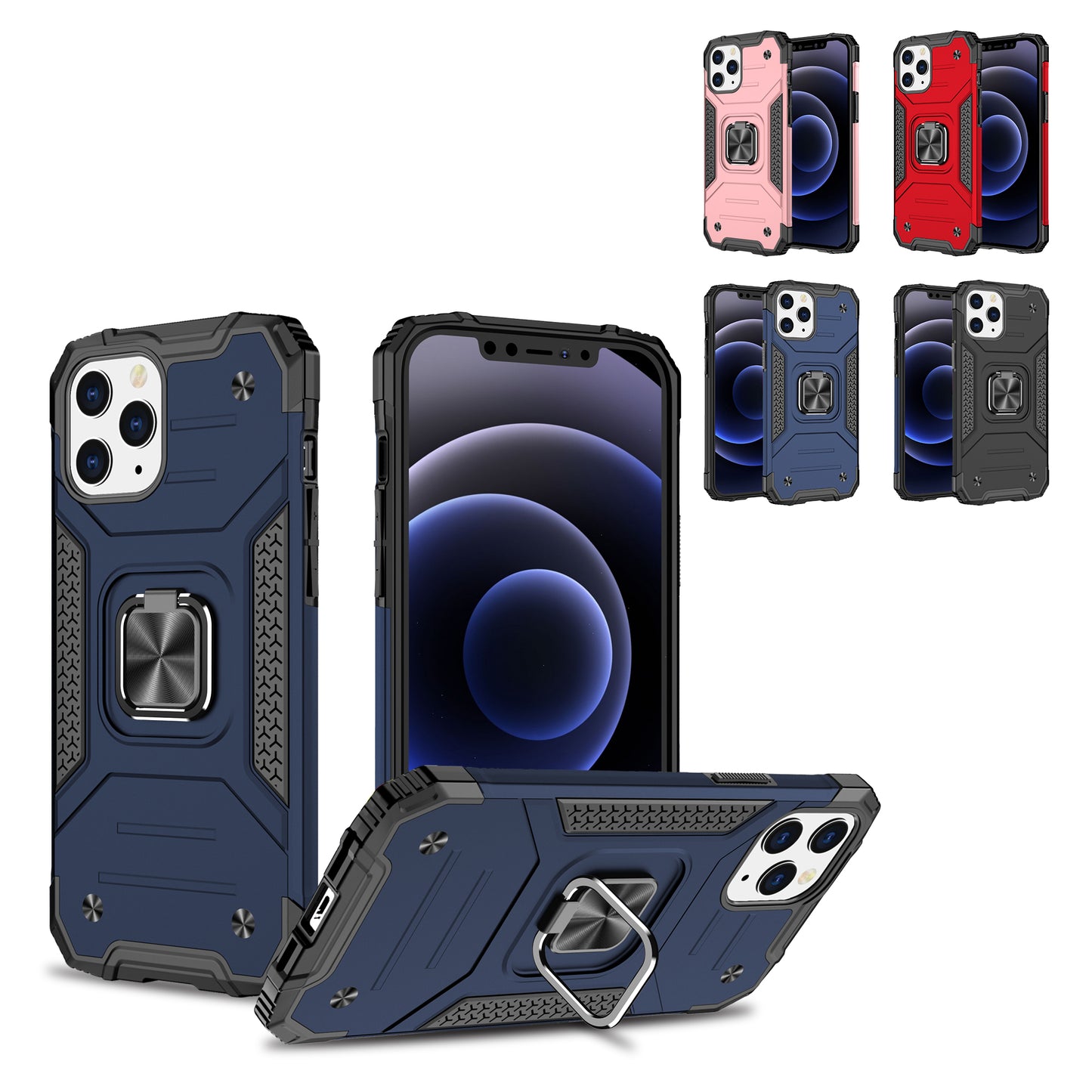 For Samsung Galaxy S21 FE /Fan Edition Armor Hybrid Magnetic Stand with Ring Holder Kickstand Shockproof Heavy-Duty Durable Rugged TPU Dual Layer Case Cover Blue