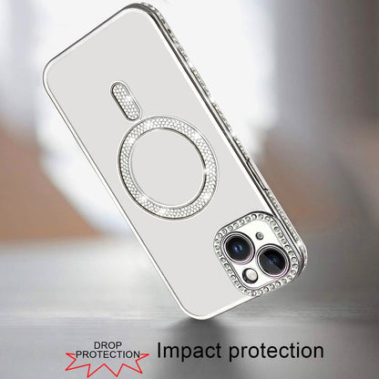 For Apple iPhone 15 Bling Case with Diamond Magnetic Circle, Transparent Slim Shockproof Hybrid Slim Fit Case Cover