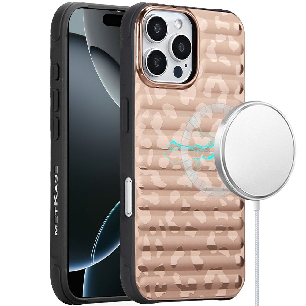 For Apple iPhone 16 Pro Chrome Leopard Magnetic Hybrid Shockproof Protection Design Secure Grip Stylish Durable Finish Case Cover Black Leopard