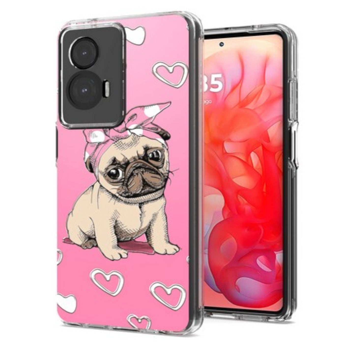 For Motorola Moto G Power 5G 2026 Hybrid Clear Frame with Trendy Pattern Design, Shockproof Hard Back & TPU Rubber Case Cover Dog Pink Heart