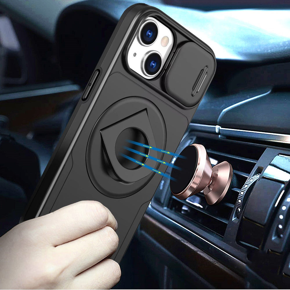 For Apple iPhone 12 Pro Max Full Coverage with Camera Window, Magnetic Circle, Rotatable Ring Stand, MagSafe Compatible, Shockproof Hybrid Protectiv Case Cover