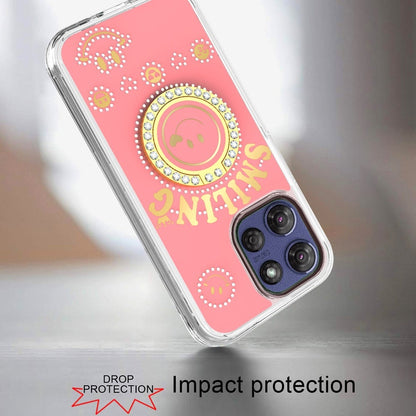 For Motorola Moto G Stylus 5G 2026 /2025 Smiling Glitter Bling Ornament Hybrid Shockproof Stylish Sparkle Design Secure Grip Durable Protection Case Cover