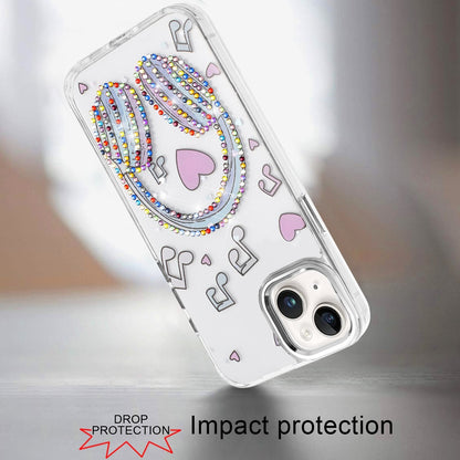 For iPhone 15 (6.1") Butterfly Resin Epoxy Diamond Design Metal Edged Hybrid Shockproof Heavy Duty Drop Protection Case Cover