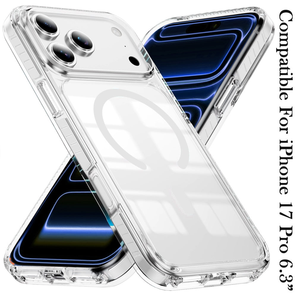 For Apple iPhone 17 Pro (6.3") Magnetic Thick Transparent Colored Edge Hybrid Drop Protection Shockproof Design Case Cover