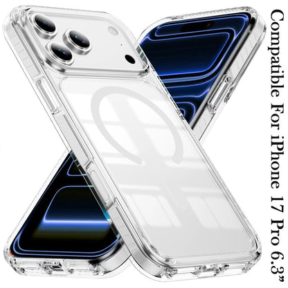 For Apple iPhone 17 Pro (6.3") Magnetic Thick Transparent Colored Edge Hybrid Drop Protection Shockproof Design Case Cover