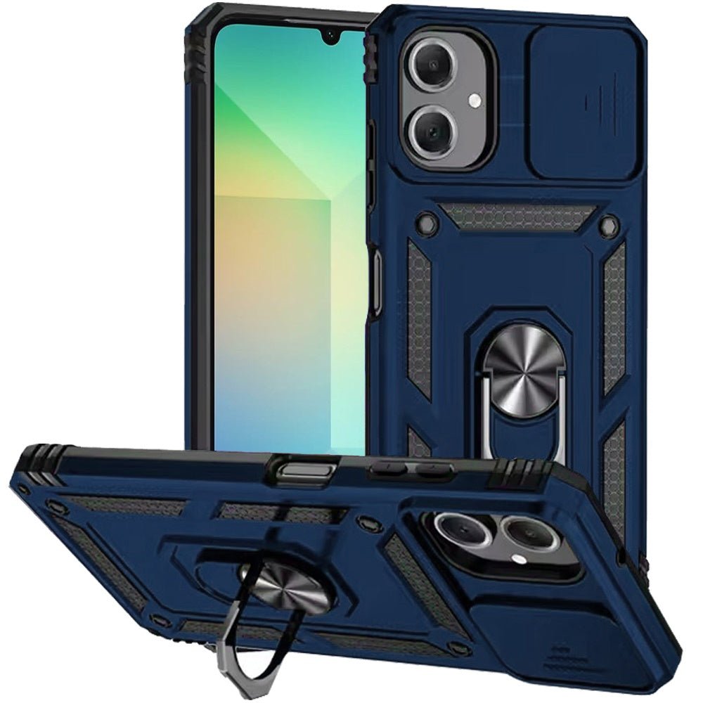 For Samsung Galaxy A06 Hybrid Shockproof Edge Bumper with Stand, Camera Lens Protection & 360° Rotate Ring Kickstand Case Cover