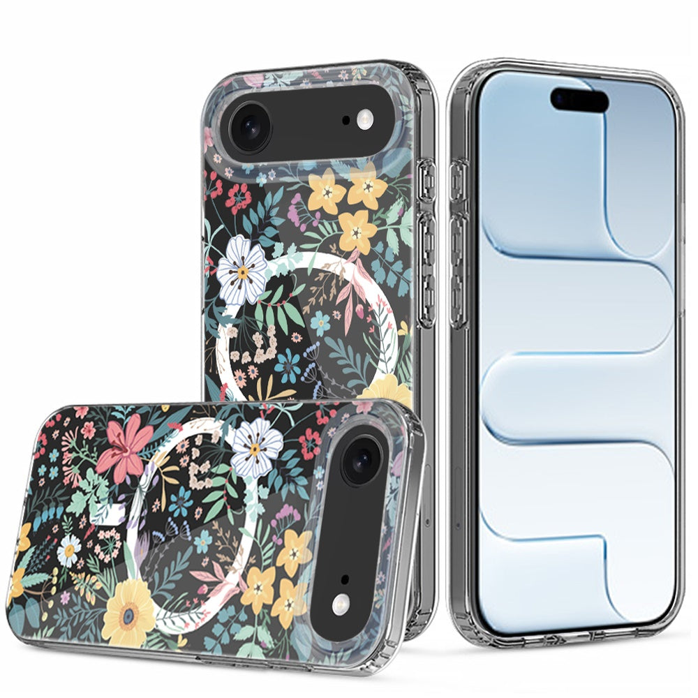 For Apple iPhone 17 Hybrid Flower Design Stylish Fashion Case, MagSafe Compatible, Thick Shockproof Hard PC Case Cover