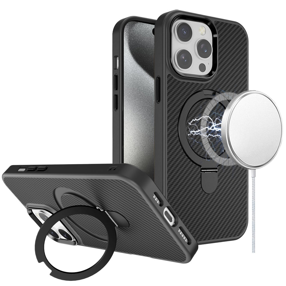 For Samsung Galaxy S26 Ultra Hybrid Carbon Fiber Design with MagSafe Compatible [Magnetic Circle], Ring Stand Shockproof Slim TPU Case Cover