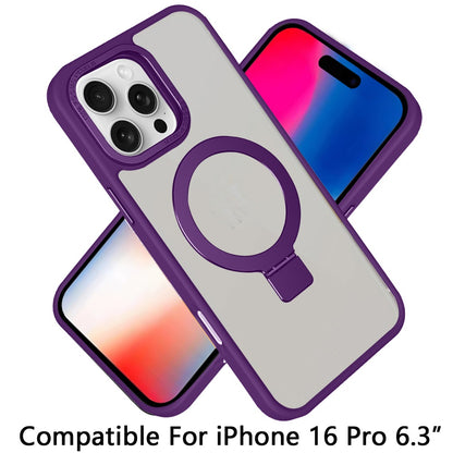For Apple iPhone 16 Pro (6.3") Magnetic Metal Matte Built-in Compatible with MagSafe Stand Hybrid Shock Armor TPU Case Cover Purple