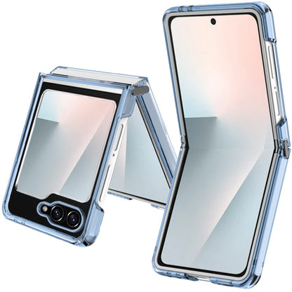 For Samsung Galaxy Z Flip 7 FE / Z Flip 6 Transparent Back Hybrid Case - Magnetic Circle, Color Frame, Metal Buttons, MagSafe Compatible Case Cover