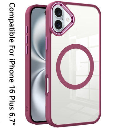 For Apple iPhone 16 Plus (6.7") MagSafe Compatible Transparent Greatest Clear Acrylic with Color Frame Thick Hybrid TPU Hard Case Cover