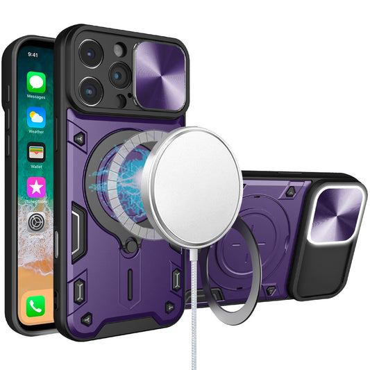 For Apple iPhone 16 Plus (6.7") Hybrid Magnetic Circle 360° Ring Kickstand with MagSafe Compatible & Camera lens Protector Case Cover Purple