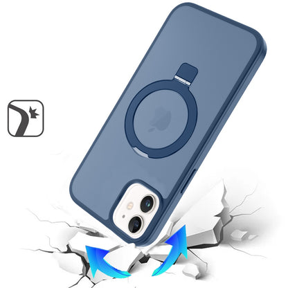 For Apple iPhone 11 Magnetic Circle Back with Ring Stand Full Rotation Matte Hybrid Shockproof Case Cover Blue