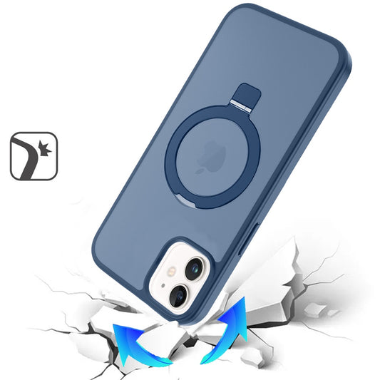 For Apple iPhone 11 Magnetic Circle Back with Ring Stand Full Rotation Matte Hybrid Shockproof Case Cover Blue