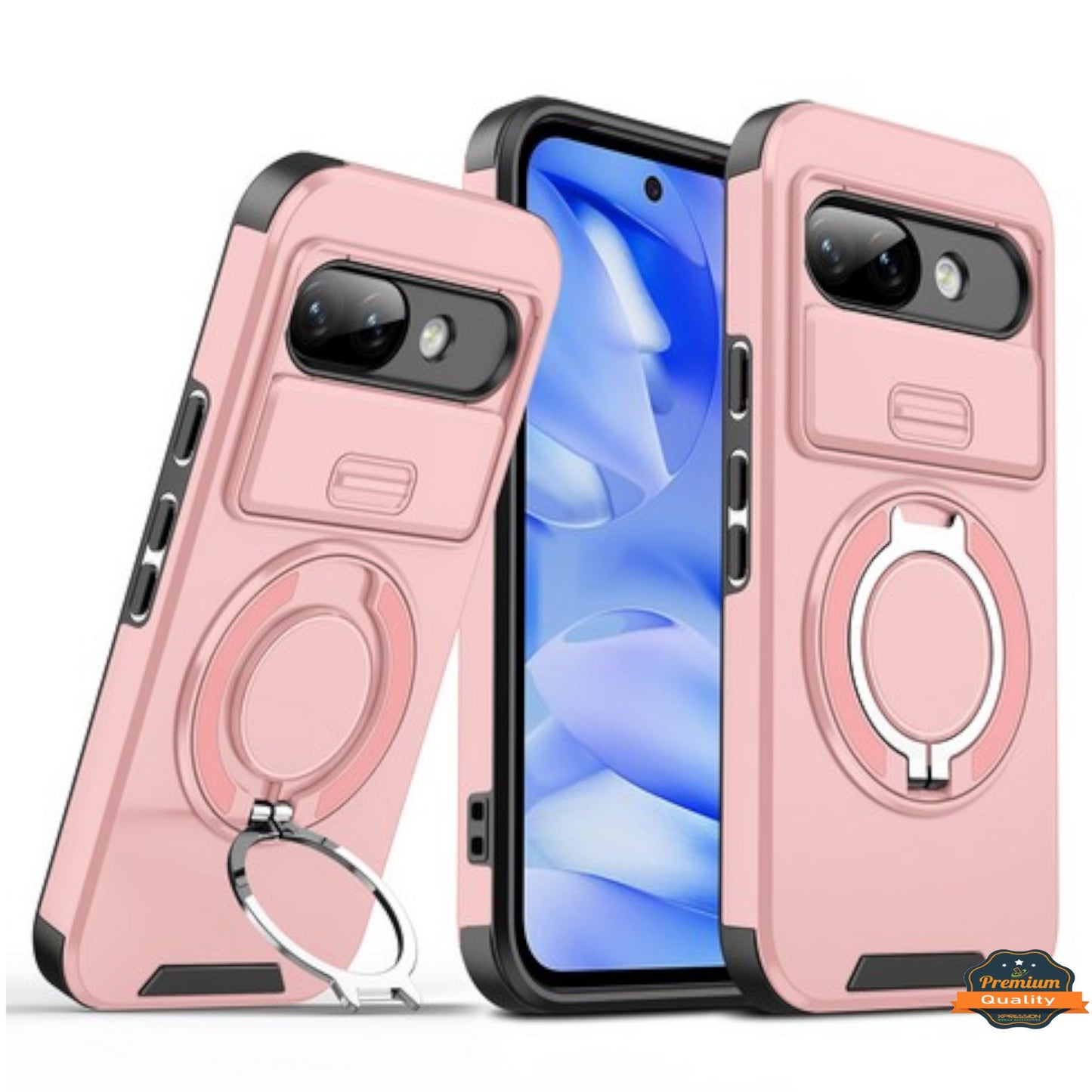 For Google Pixel 9A Hybrid Case with 360° Magnetic Ring Stand, Camera Slide Protector & Compatible with MagSafe Case Cover