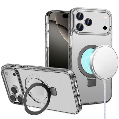 Phone Case for Apple iPhone 17 Pro Max (6.9") Transparent Dotted Edge Magnetic Ring Stand Shockproof Hybrid Grip Kickstand Clear Rugged Drop Protection Cover Black