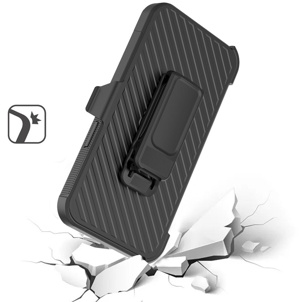 For Motorola Edge 2025 Premium Tough Hybrid Case with Belt Clip Holster, Shockproof Rugged Design, Textured 2in1 Non-Slip Case Cover Black