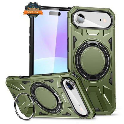 For Apple iPhone 17 AIR Tough Shockproof Hybrid Magnetic Large Rotating Ring Stand Compatible with MagSafe Case Cover