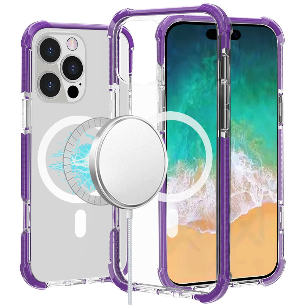 For Apple iPhone 16 Pro (6.3") Hybrid Acrylic Transparent Hard PC + TPU Color Frame Bumper Compatible with MagSafe Case Cover