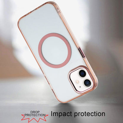 For Apple iPhone 11 Transparent Back Hybrid Case - Magnetic Circle, Color Frame, Metal Buttons, MagSafe Compatible Case Cover