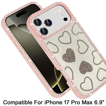 Phone Case for Apple iPhone 17 Pro Max (6.9") Spread Love Hearts Glitter Shimmer Bling Diamond Edge Shockproof Hybrid Stylish Protective Slim Grip Designer Cover Pink
