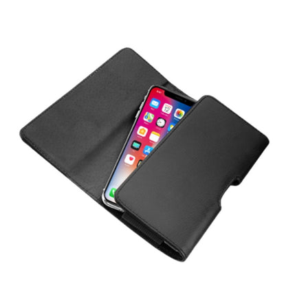 For Apple iPhone 16 (6.1") Universal PU Leather Horizontal Phone Pouch Holder Carrying Case With Fixed Belt Clip Holder, Magnetic Closure [Black]