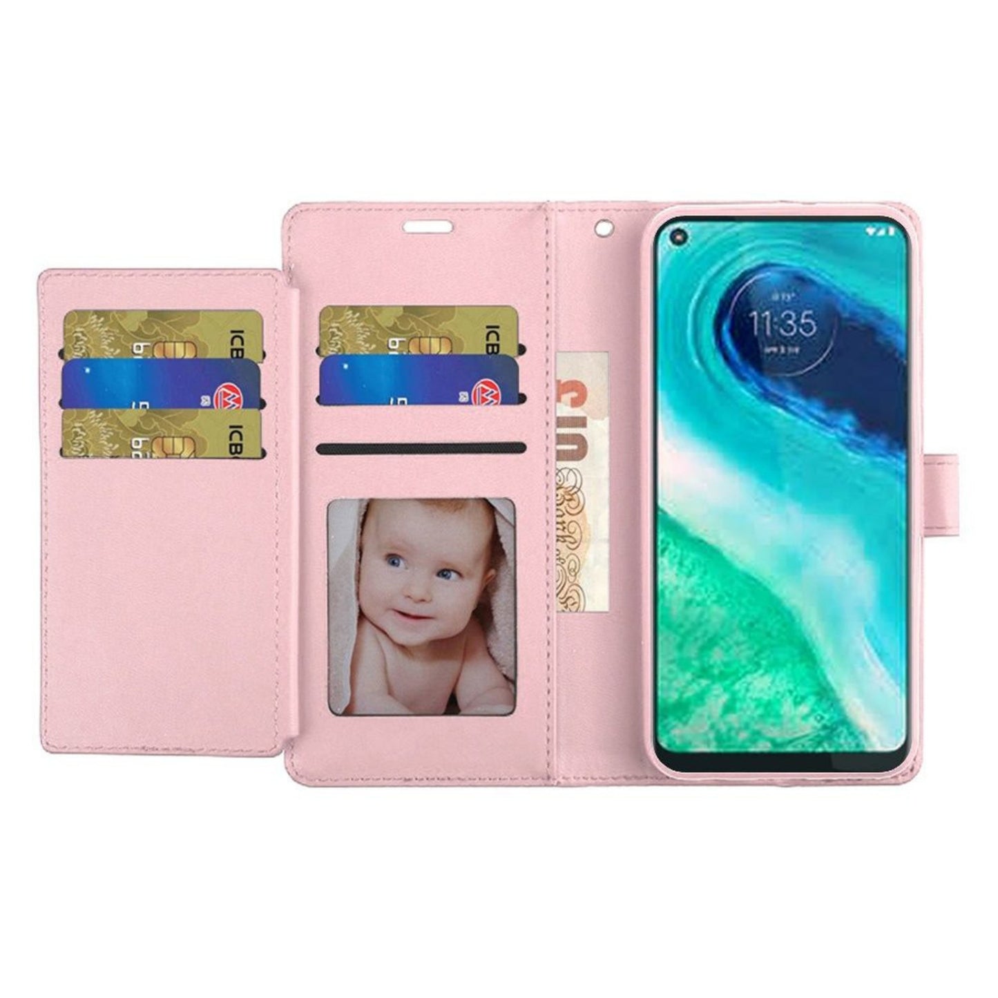 Phone Case for iPhone 15 Pro Max (6.7") Wallet Credit Card Holder Leather Grip Shockproof Hybrid Protective Style Durable Flip Pouch Cover Rose Gold