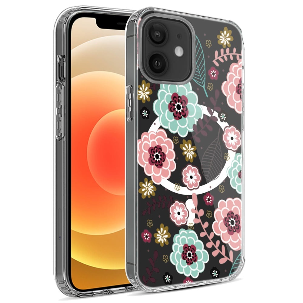 For iPhone 12 / iPhone 12 Pro (6.1") Hybrid Flower Design Stylish Fashion Case, MagSafe Compatible, Thick Shockproof Hard PC Case Cover Colorful Flower
