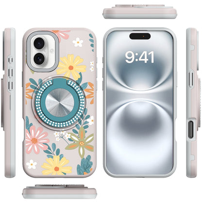 For Samsung Galaxy A16 Pattern Design Hybrid with Invisible Ring Stand & Magnetic Back, Shockproof Protective Grip Case Cover Summer Blossom Flowers