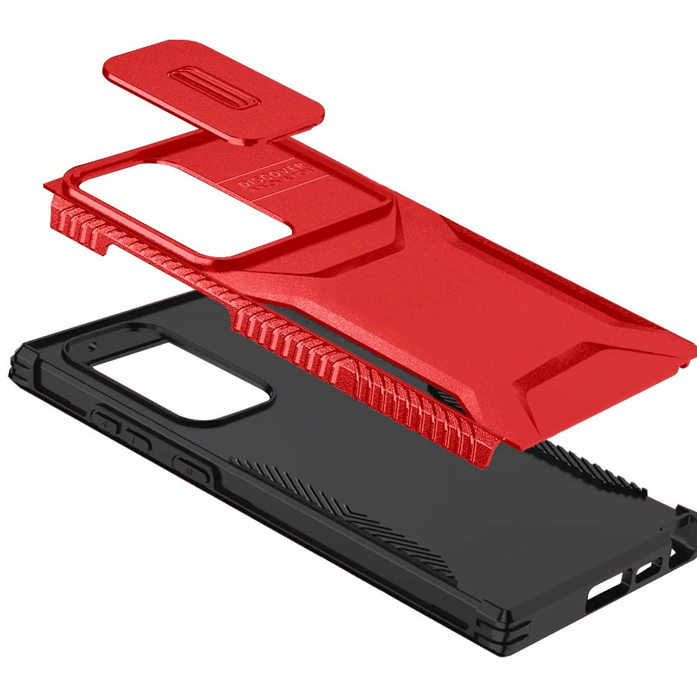 For Samsung Galaxy S23 Ultra Slim Fit Shockproof Hybrid with Slide Camera Window Covering, Rugged Tpu Silicone Hard PC Bumper Case Cover Red