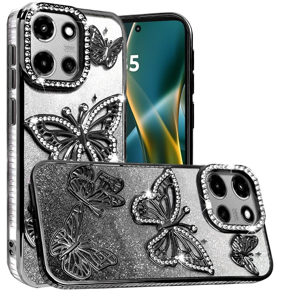 For Motorola Moto G Stylus 5G 2025 Luxury Butterfly Sparkle Glitter Diamond Crystal Rhinestone Shimmer Bling Plating Thick TPU Hard PC Case Cover