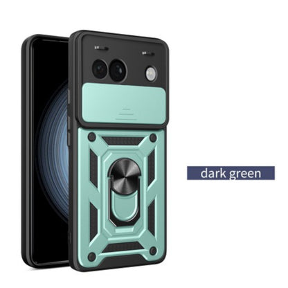 For Google Pixel 9A Hybrid Shockproof, Built-in Sliding Camera Lens Protection with Magnetic Finger Ring Stand Holder Case Cover