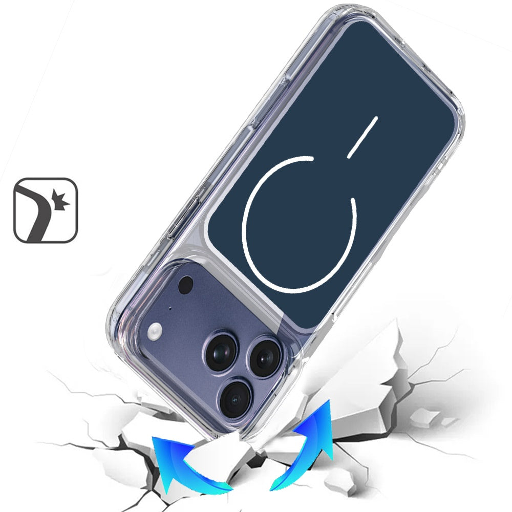 For Apple iPhone 17 Pro (6.3") Metallic Transparent Magnetic Hybrid MagSafe Compatible Shockproof Protection Anti Scratch Secure Grip Clear Back Design Case Cover