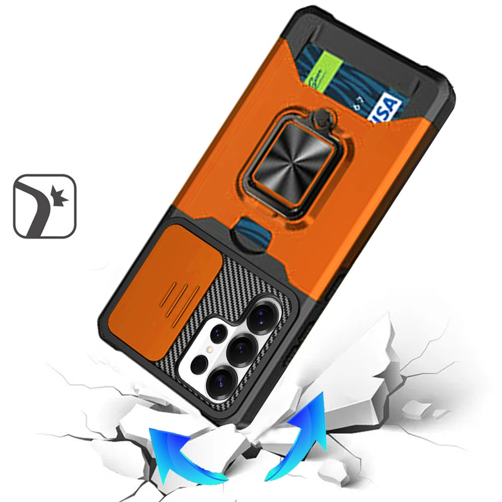 For Samsung Galaxy S26 Ultra Wallet Case with Ring Stand & Slide Camera Cover Back Credit Card Slot Holder, Military Grade Case Cover