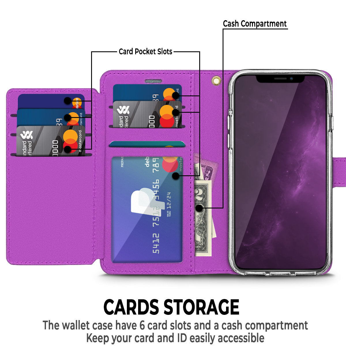For Motorola Moto G Power 5G 2026 PU leather Wallet 6 Card Slots folio with Wrist Strap & Kickstand Pouch Flip Shockproof Case Cover Purple