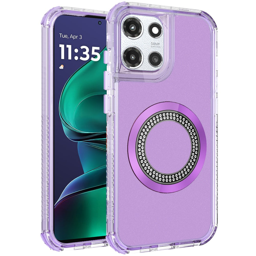 For Motorola Moto G Stylus 5G 2025 Magnetic Circle Compatible with Magsafe, Hybrid Chrome 3in1 Transparent Shockproof TPU Bumper Case Cover