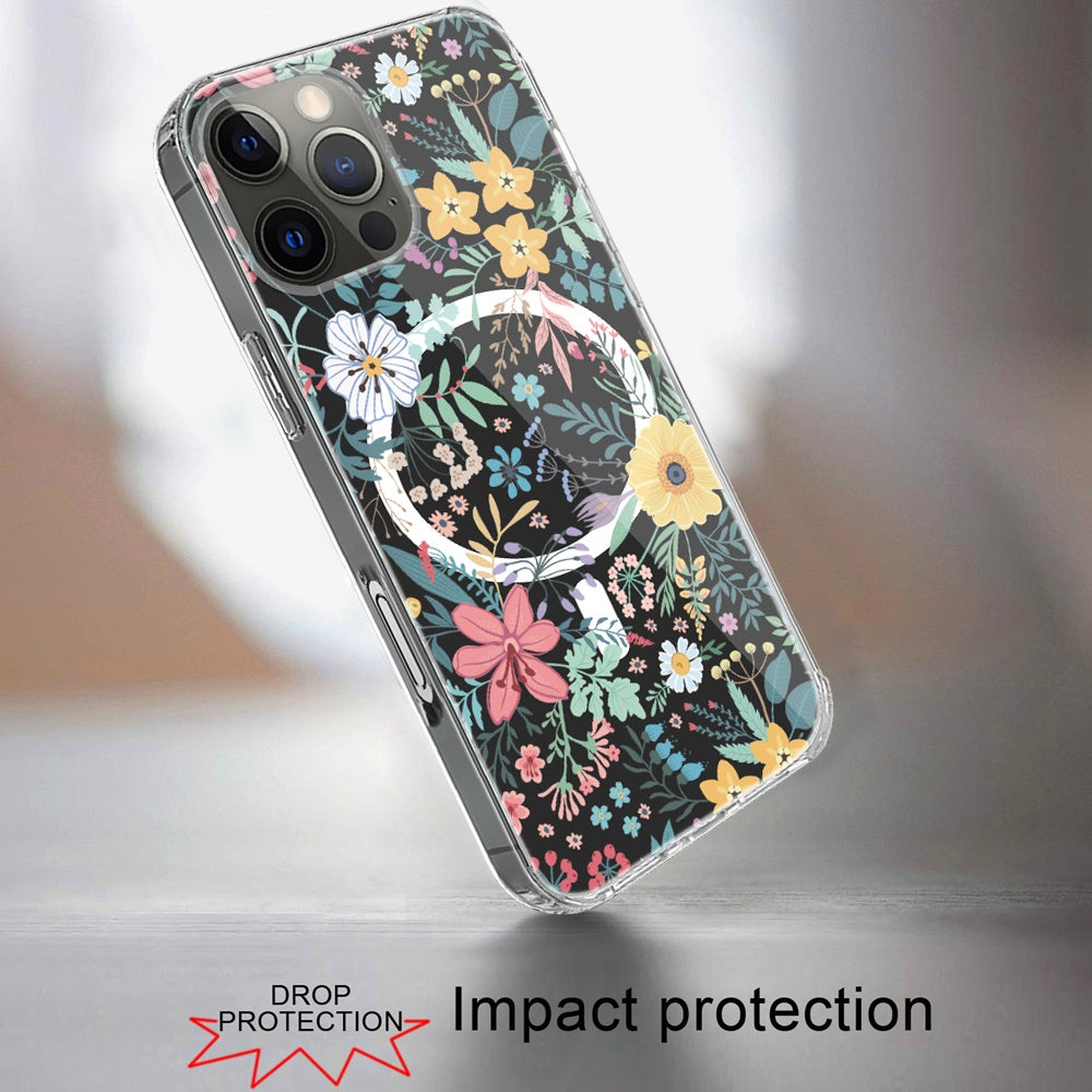 For Apple iPhone 16 Pro Hybrid Flower Design Stylish Fashion Case, MagSafe Compatible, Thick Shockproof Hard PC Case Cover Wildflower