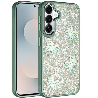 For Samsung Galaxy S26+ / S26 Plus Cute Butterfly Crystal Diamond Glitter Case Sparkle Bling Frame Metallic Edges, Shimmer TPU Hybrid Case Cover